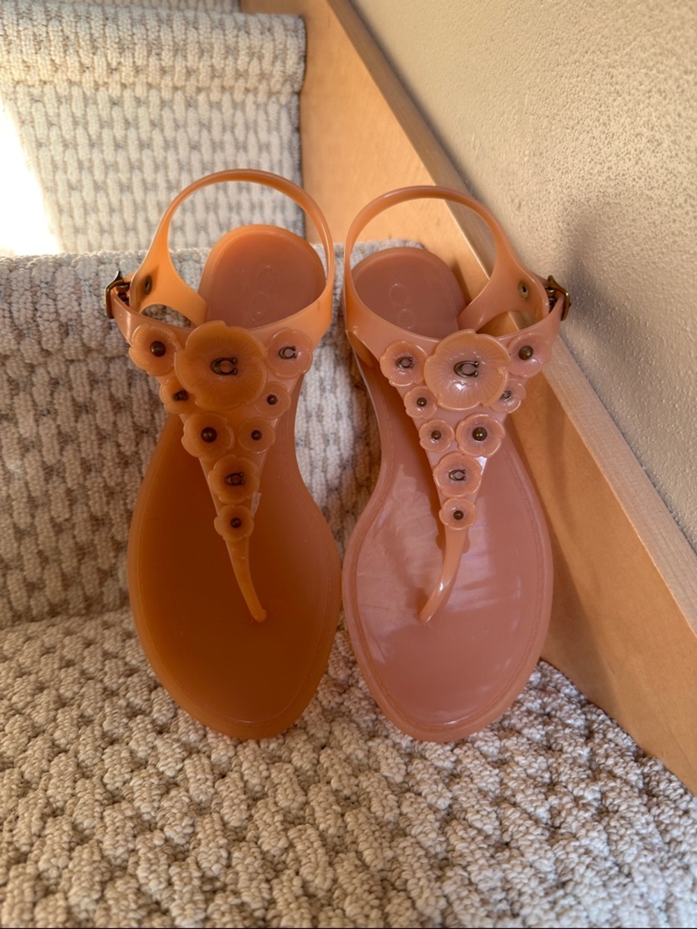 Coach Tea Rose Jelly Flat Sandals-new w/out box